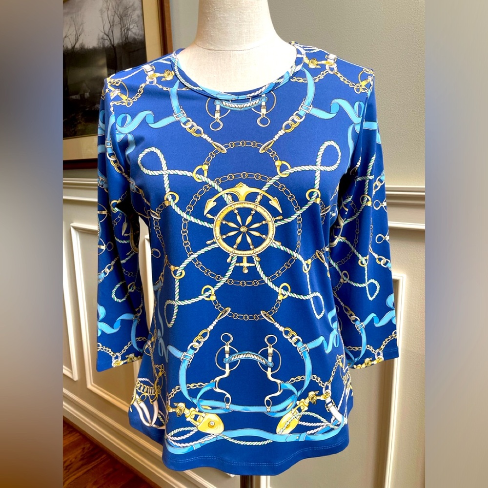 Nautical-Print Blue Women's Long Sleeve Top